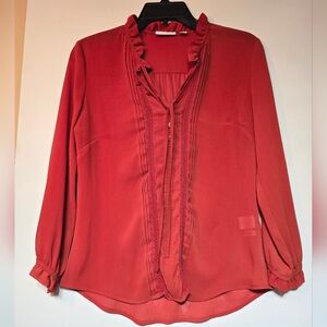 NYC Women's Ruffle Blouse. Orange Burnt. Size XS- Fit Like S